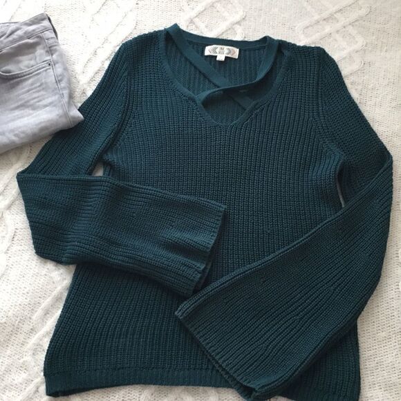 Pink Rose | Green Bell Sleeve Knit Sweater | Sz S - Picture 1 of 6